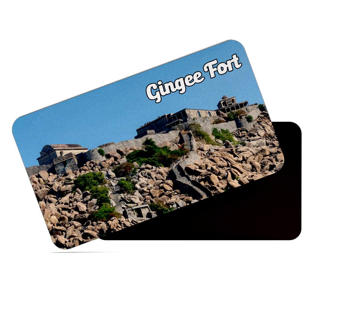 dhcrafts Multicolor Tamil Nadu Gingee Fort Design Rectangular Rubber Matte Finish Fridge Magnet / Magnetic Card Pack of 1 (8.6cm x 5.4cm)